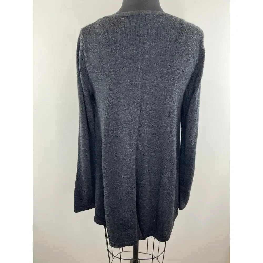 Eileen Fisher Merino Wool Dark Gray Scoop Neck Light Pullover Sweater S Small
